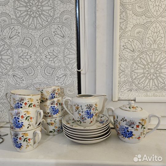 Редкий чайный сервиз СССР васильки песочное 1962 г