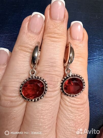 Серьги серебро с Гранатом, Индия