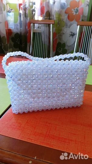 Сумка из бусин ручной работы, перламутровая