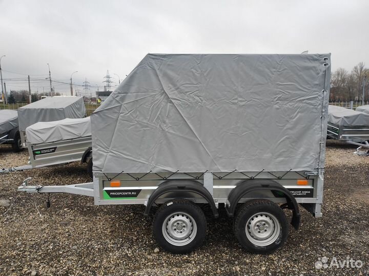 Прицеп двухосный 2.5 на 1.5 с бортами 0.3 тент 1.2