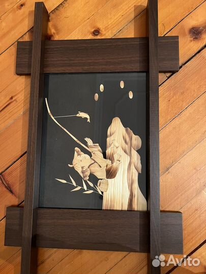 Картины ручной работы из дерева на черном стекле