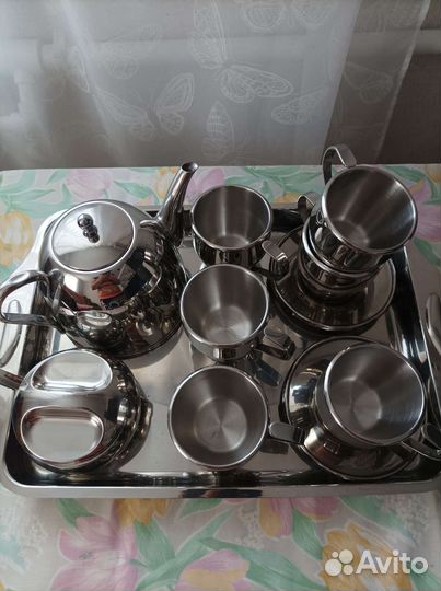 Новый чайный сервис нерж.,чайные пары 6 шт