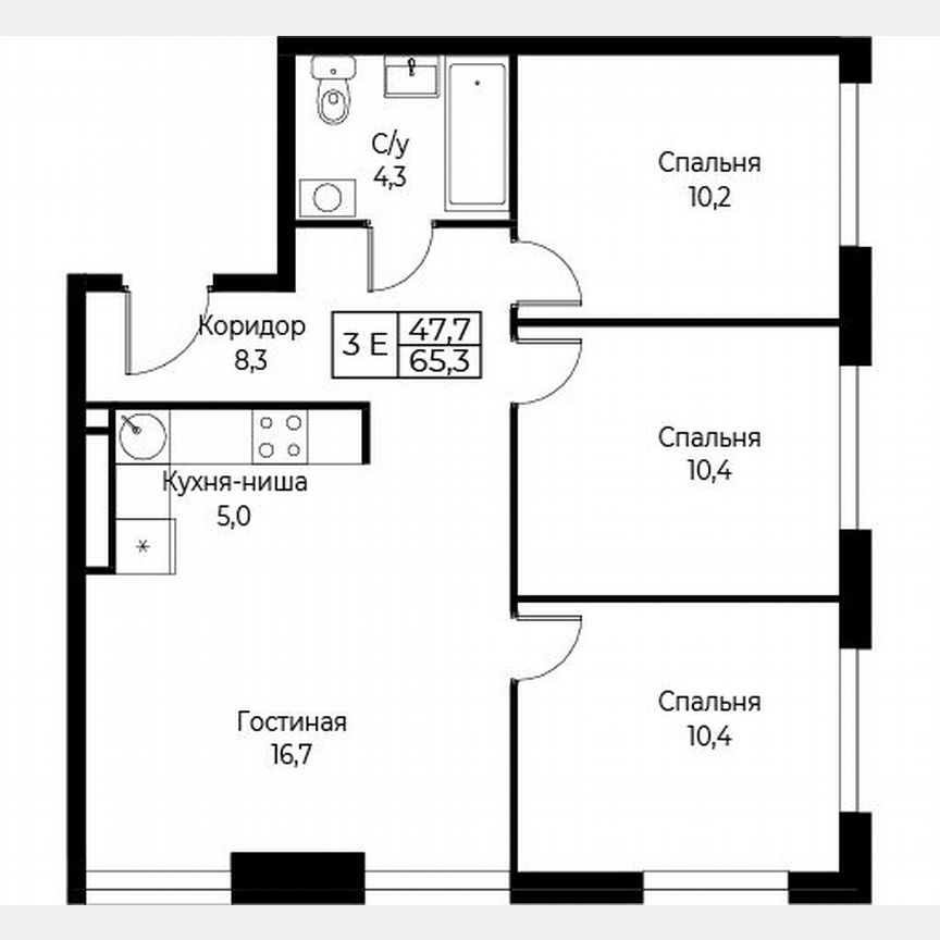 3-к. апартаменты, 65,3 м², 16/30 эт.