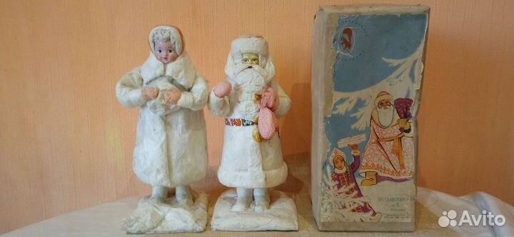 Дед Мороз в Коробке и Снегурочка 1966 год ватные