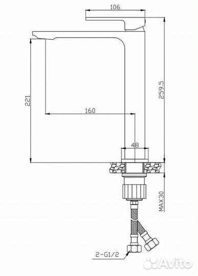 Смеситель для раковины BelBagno Luce LUC-LMC-ORO