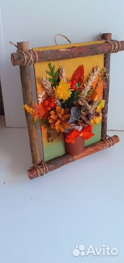 Осенние поделки из природ.материалов.Панно в рамке