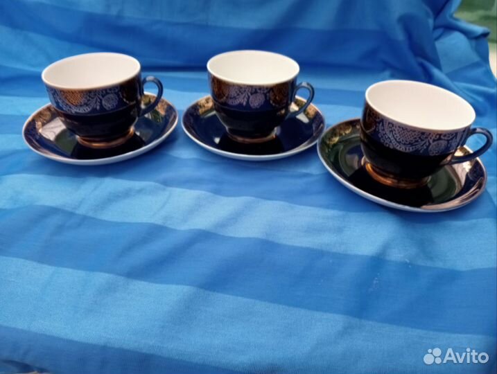 Чайные пары золотой фриз лфз фарфор кобальт,золото
