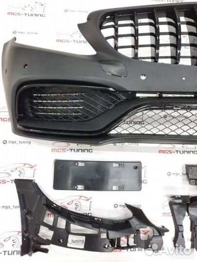 Бампер C63 с решеткой GT AMG на W205 13-18г Black