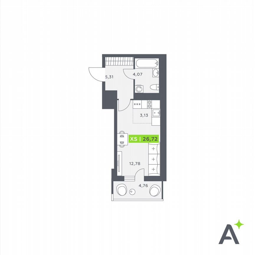 Квартира-студия, 26,7 м², 7/12 эт.