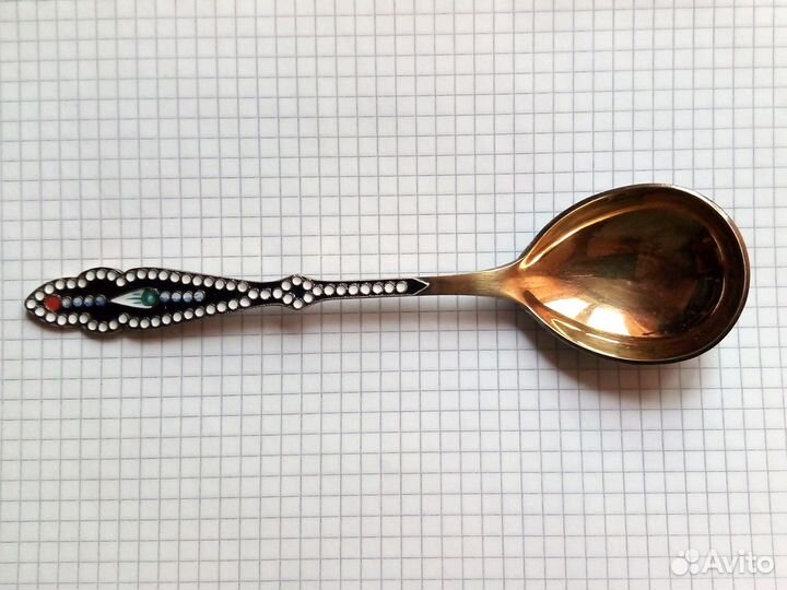 Медовая ложка эмаль серебро 916 пробы