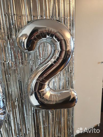 Шар цифра 2 надувной серебро