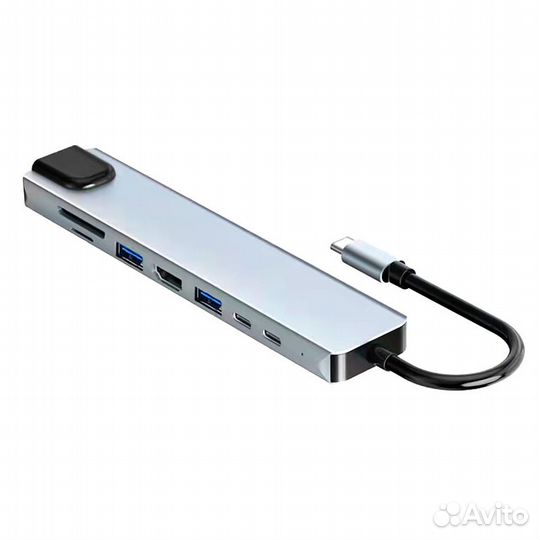 USB type-C хаб 8 в 1: hdmi, RJ45, MicroSD, USB 3.0