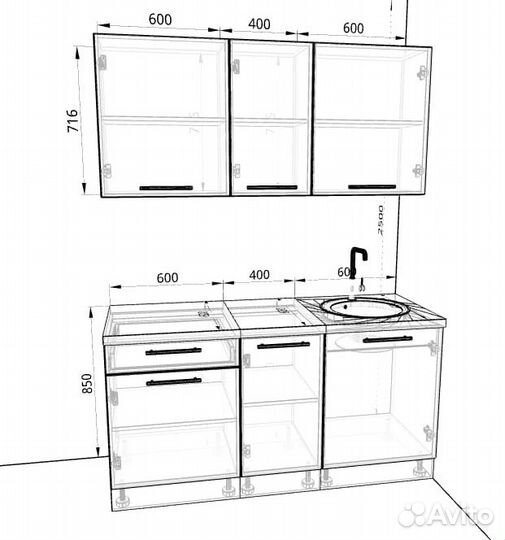 Кухонный гарнитур 1,6 метра новый