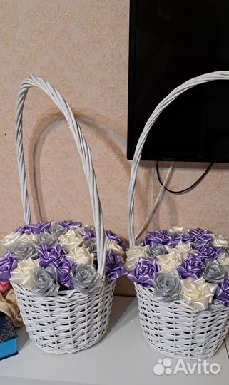 Букет цветов из атласных лент