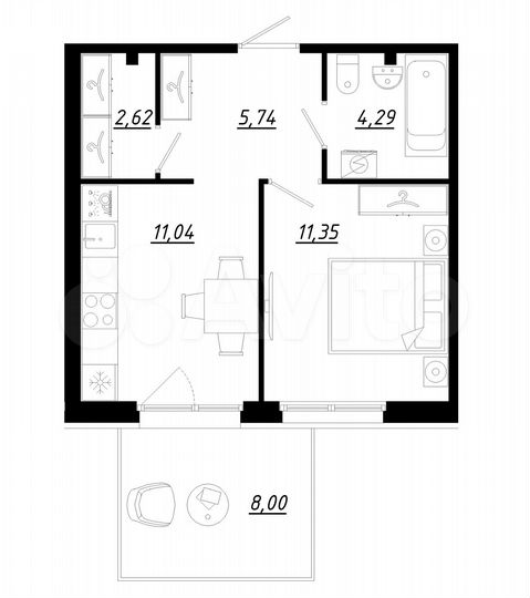 1-к. квартира, 37,4 м², 1/5 эт.