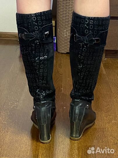 Сапоги кожанные 40р на танкетке