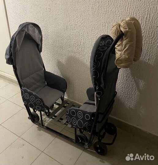 Коляска санки на колесах для погодок двойни