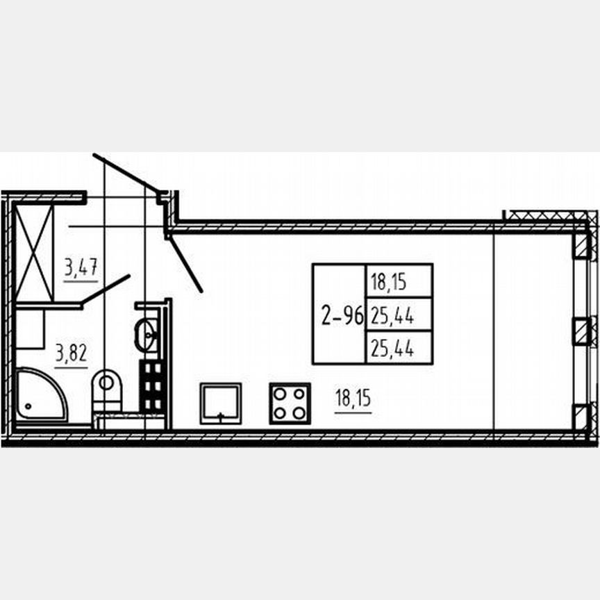 Квартира-студия, 25,4 м², 4/4 эт.