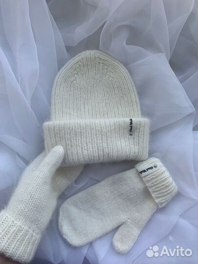 Шапка луковка варежки из пуха норки ручная работа