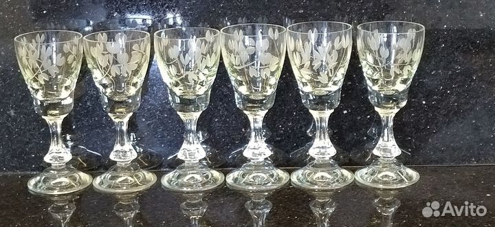 Рюмки. комплект 6шт. хрустальное стекло, нарезка