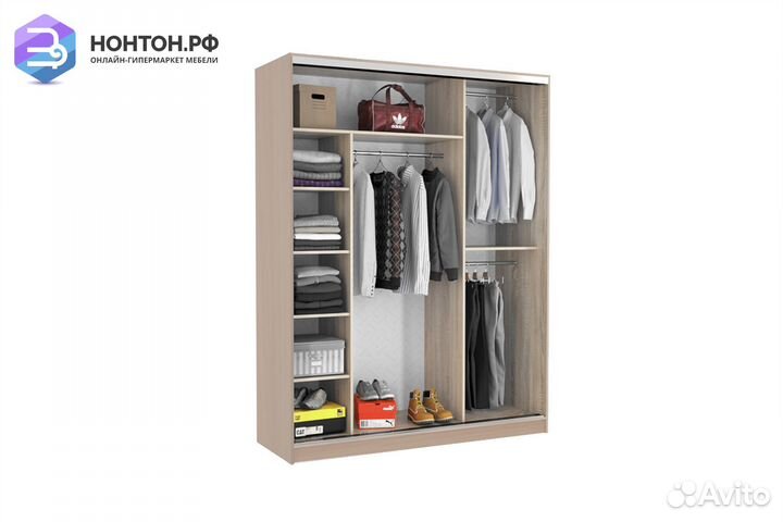 Шкаф-купе Бассо 1-600 бабочки дуб млечный