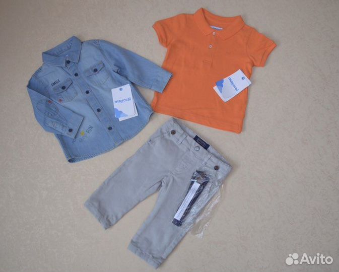 Рубашка джинсовая/ поло/ брюки 68 Mayoral