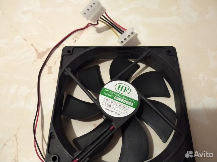 Новый вентилятор кулер чёрного цвета 120 мм молекс