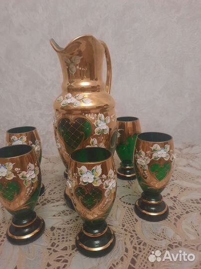 Графин со стаканами чехия с лепкой