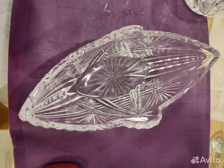 Ваза хрустальная ладья конфетница СССР