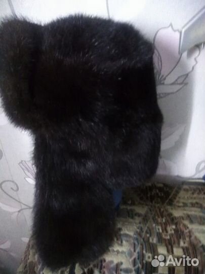 Норковая шапка-ушанка, чёрная 58 размер