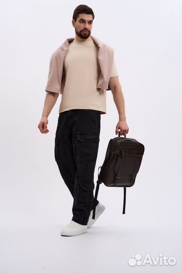 Коричневый мужской рюкзак из экокожи