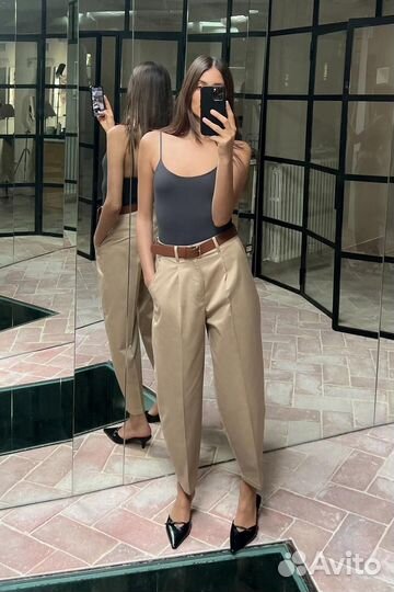 Бежевые брюки Zara новая коллекция