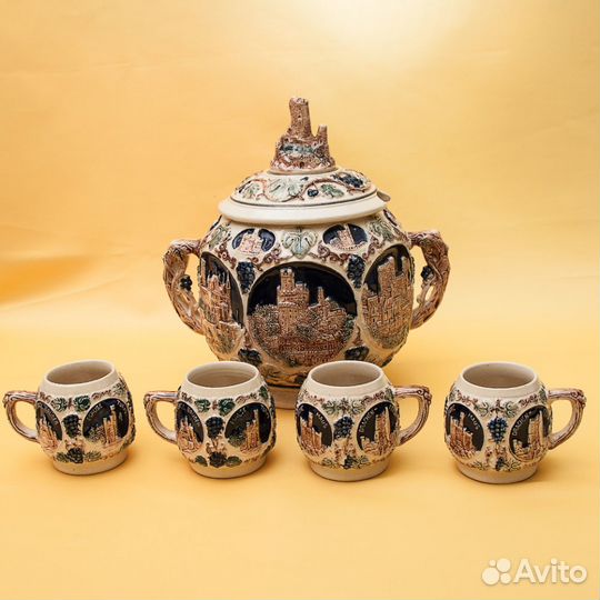 Крюшонница - Горшок для Глинтвейна + 4-е кружки