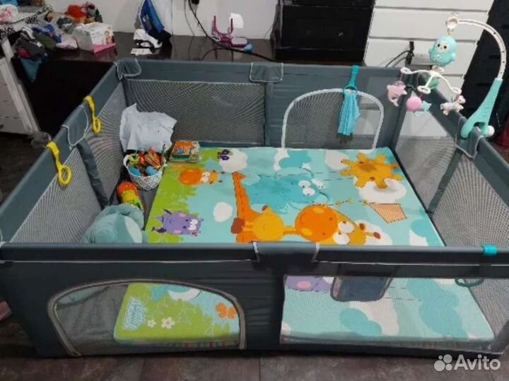 Манеж детский новый серый