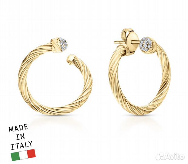 Серьги с фианитом позолоченные Италия