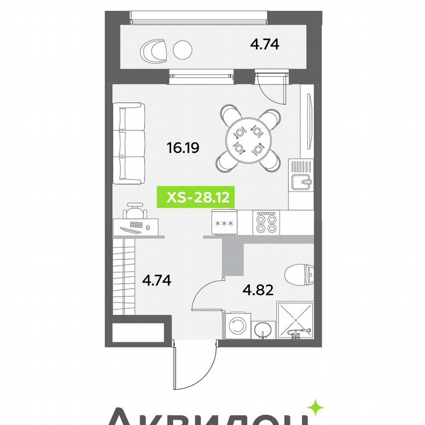 Квартира-студия, 28,1 м², 7/12 эт.