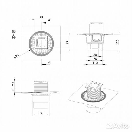 Душевой трап Berges Wasserhaus Zentrum Antik 100x