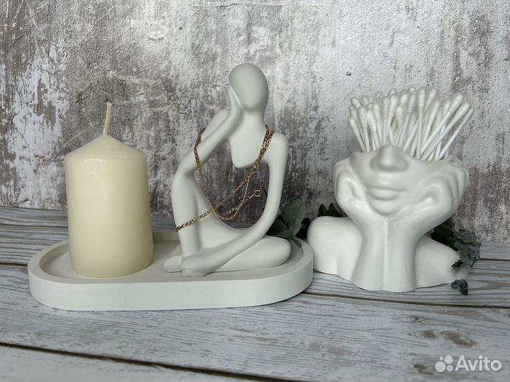 Кашпо со мхом,кашпо из гипса,свечи в гипсовом кашп