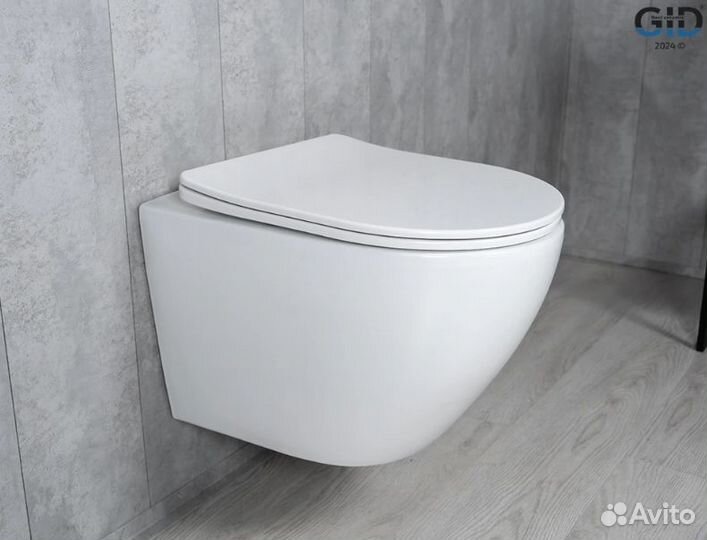 Унитаз подвесной Gid Tr2122TF белый, безободковый, с крышкой микролифт, слив торнадо