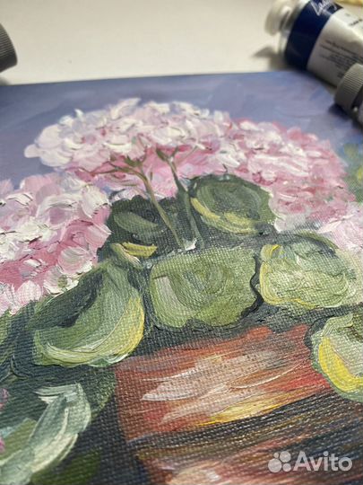 Картина маслом герань цветы натюрморт