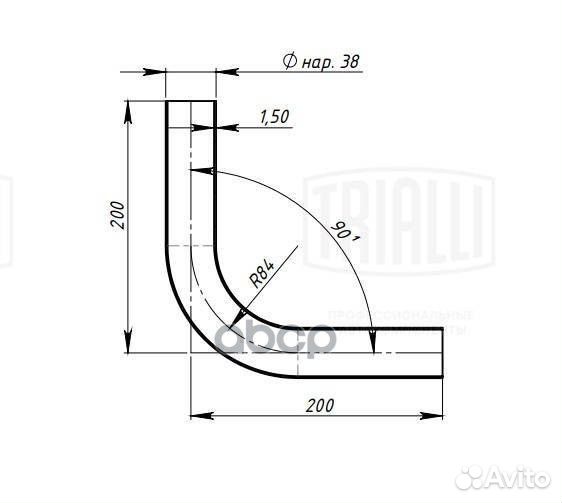 Труба с гибом d38, угол 90 (алюм. сталь) EMP38A90