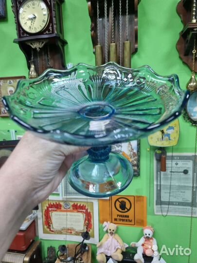 Ваза, фруктовница. СССР. Синее Стекло