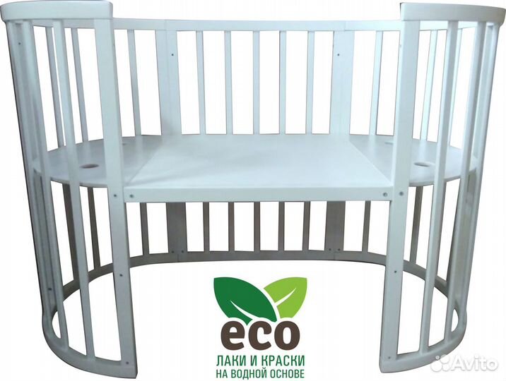 Овальная/Круглая кроватка Соня 8 в 1 125х65 Белая