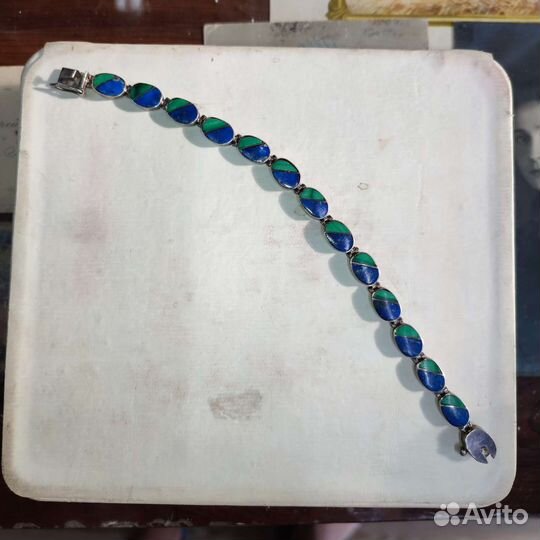 Серебряный браслет с Лазуритом,малахитом