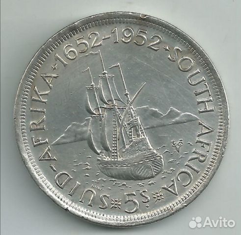 Монета Южная Африка 5 шиллингов 1952 год серебро