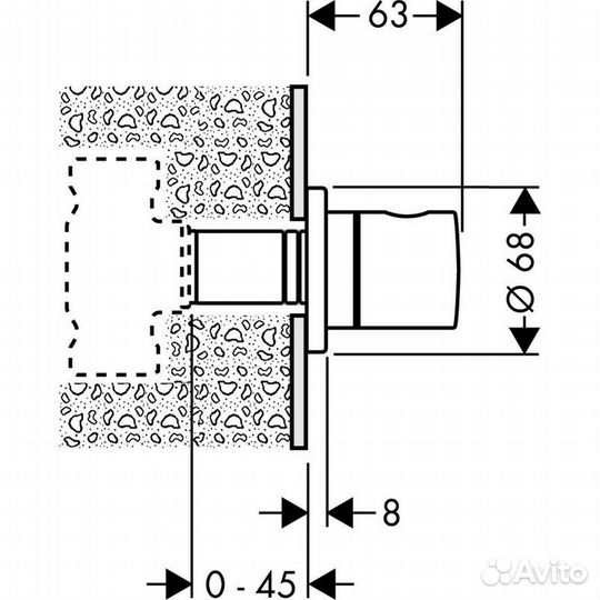 Запорный вентиль Hansgrohe S, скрытый монтаж, 1/2