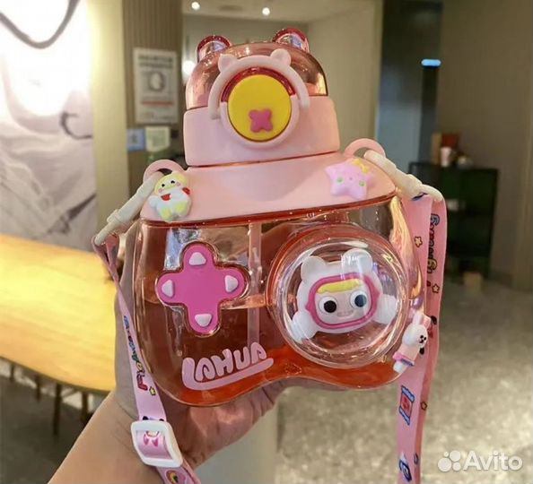 Поильник бутылка с трубочкой и ремешком