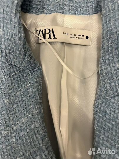 Твидовый пиджак zara голубой