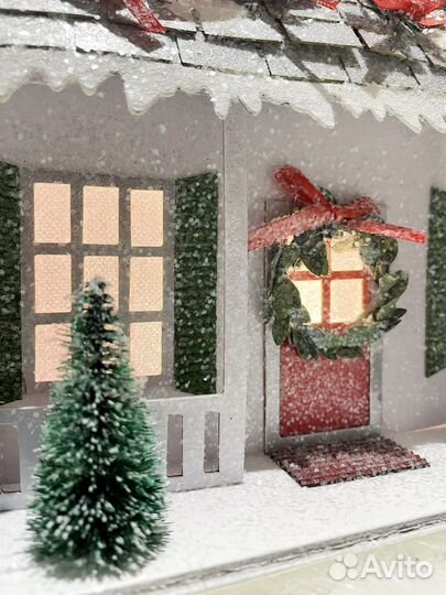 Новогодний декор картонный домик/Елочное украшение