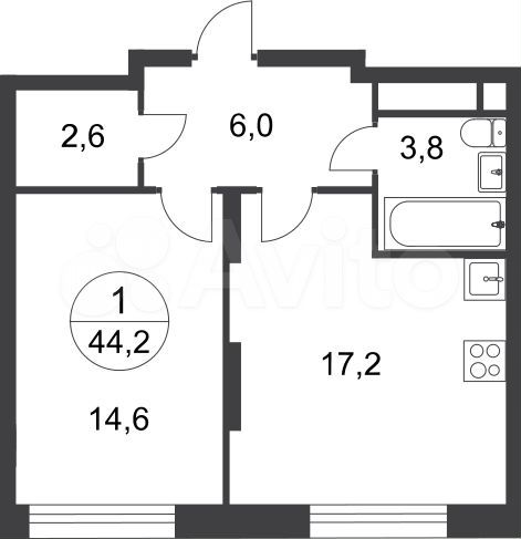 1-к. квартира, 44,2 м², 17/17 эт.